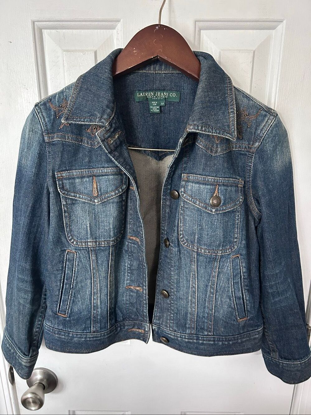 VIntage Lauren Jeans CO Ralph Lauren Women's LS Button Front Denim Jacket MD Dar